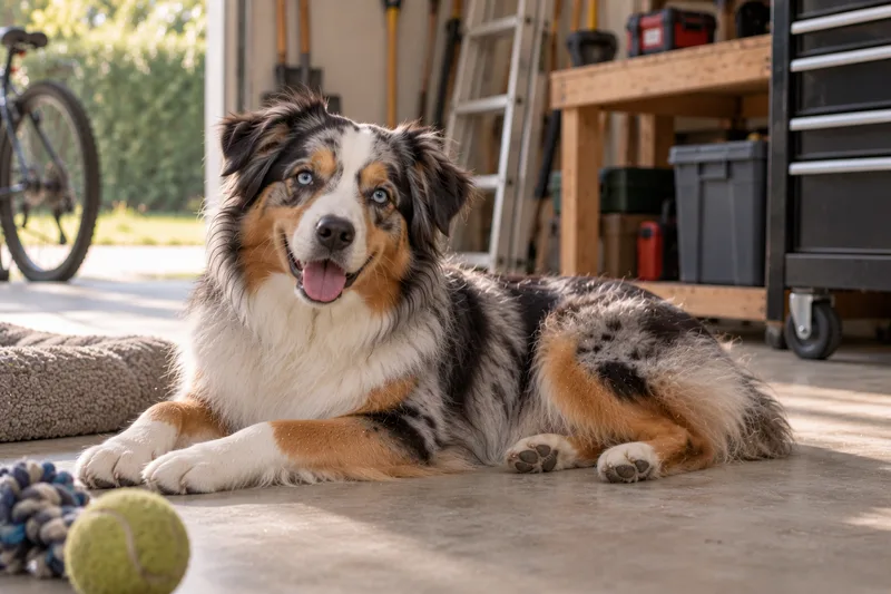 Australian Shepherd in a cosy interior