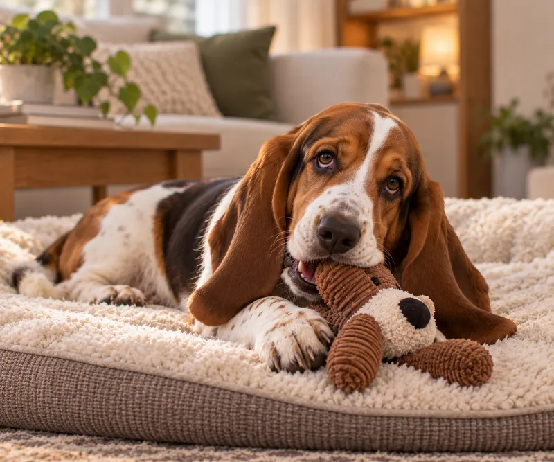 Basset Hound in a cosy interior