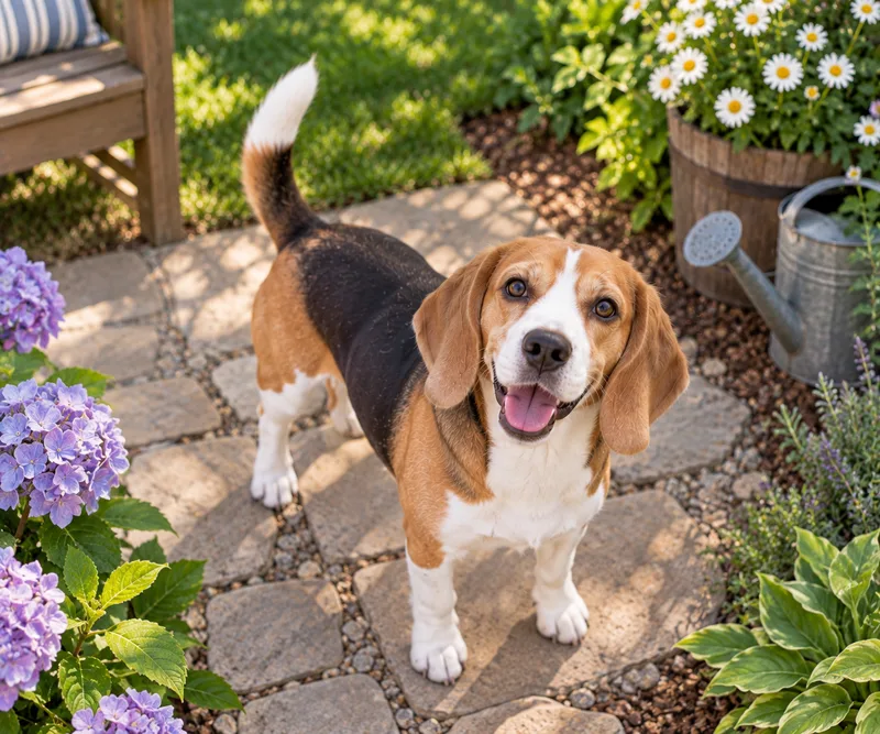 Beagle in a garden