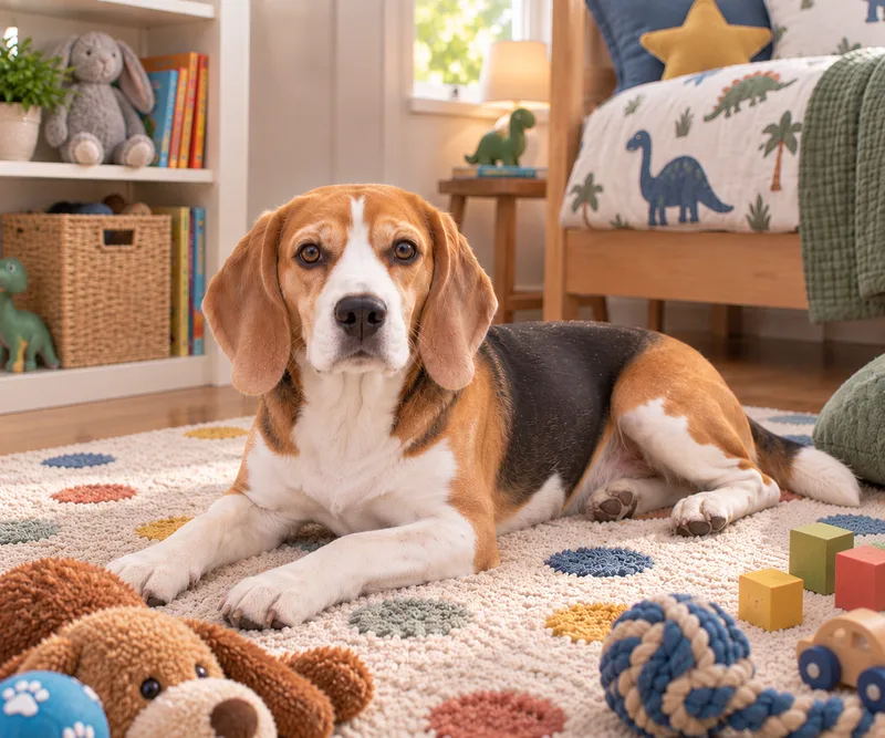 Beagle in a cosy interior