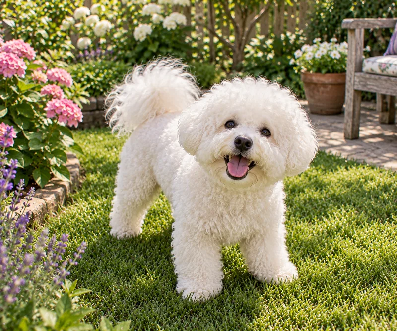 Bichon Frise in a garden