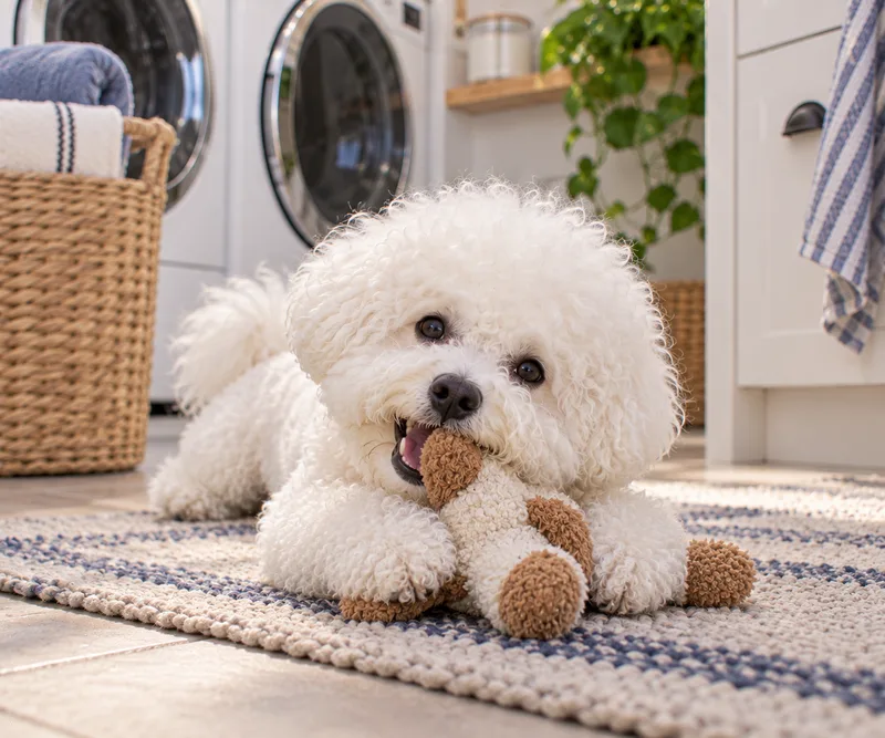 Bichon Frise in a cosy interior