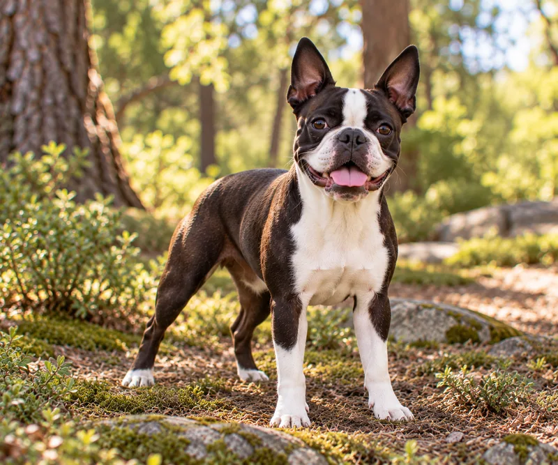 Boston Terrier in a garden