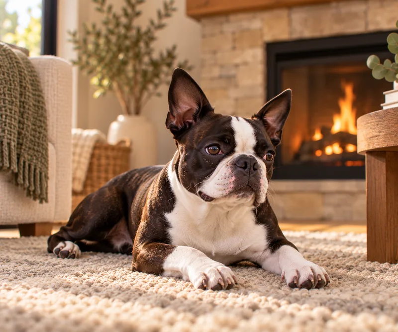 Boston Terrier in a cosy interior
