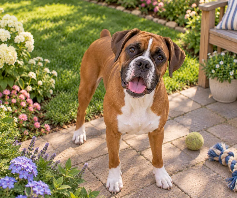 Boxer in a garden