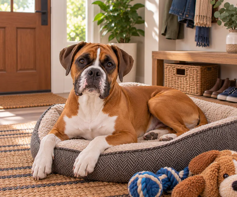 Boxer in a cosy interior