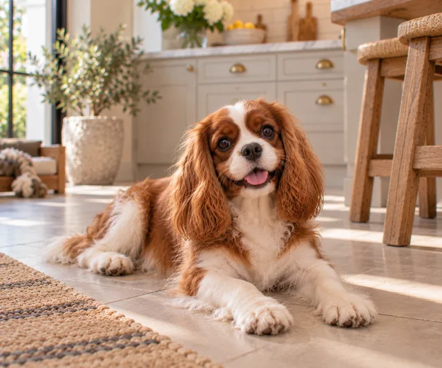 Cavalier King Charles Spaniel in a cosy interior