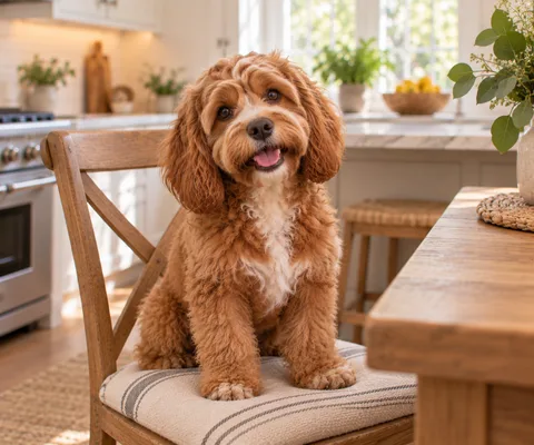 Cavapoo in a cosy interior