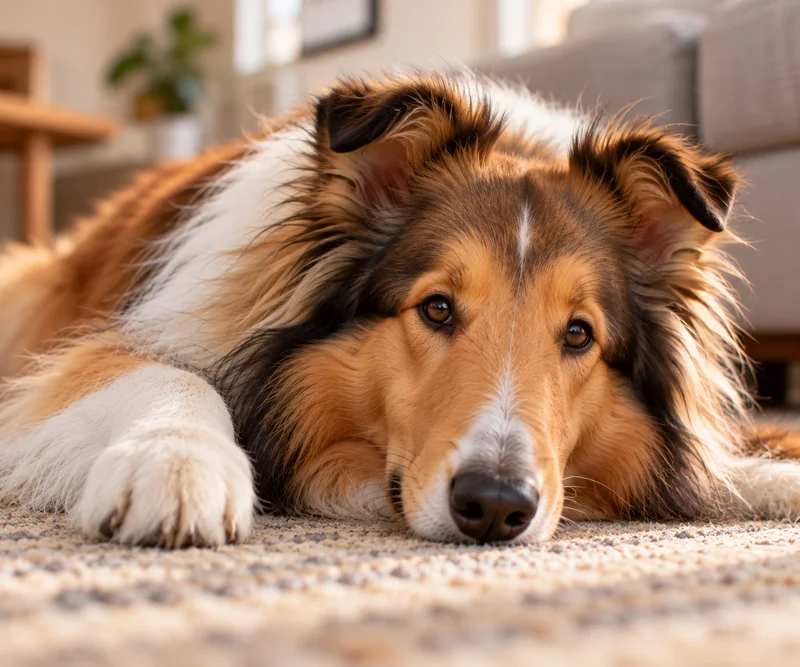 Collie in a cosy interior