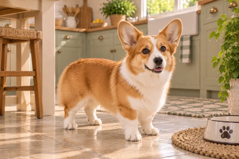 Corgi in a cosy interior