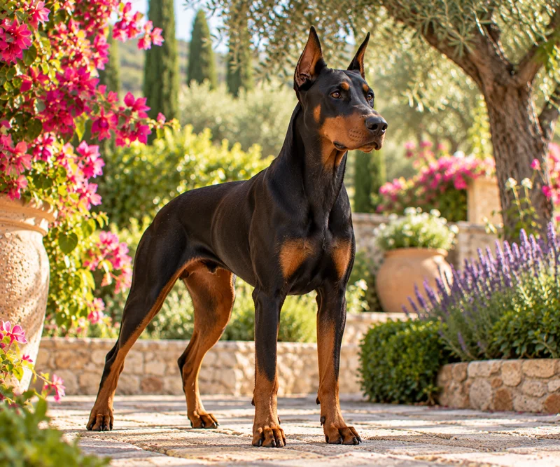 Dobermann in a garden