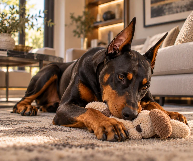 Dobermann in a cosy interior