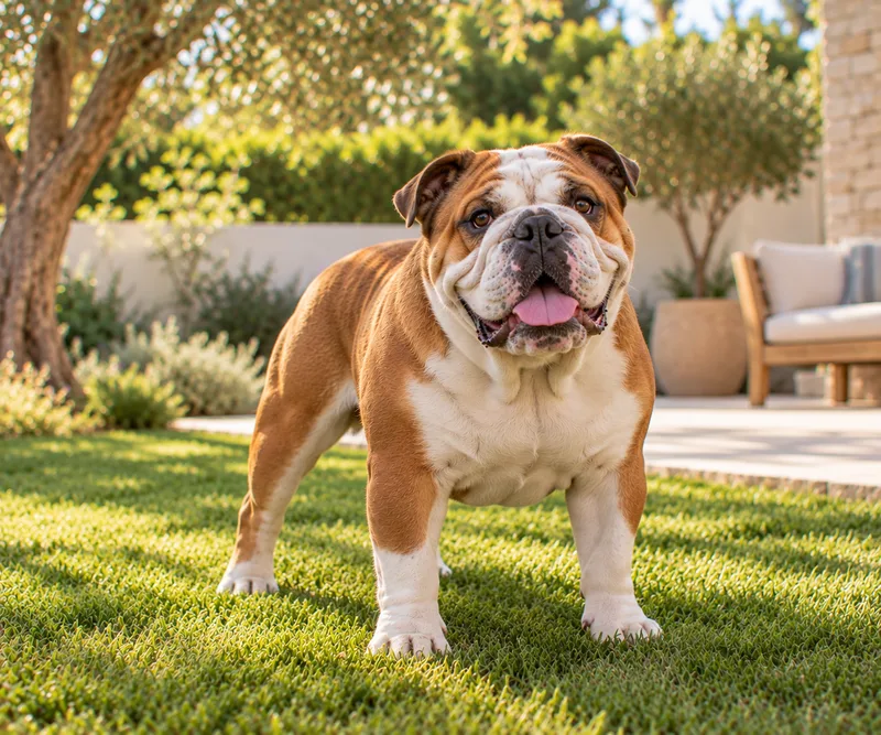 English Bulldog in a garden