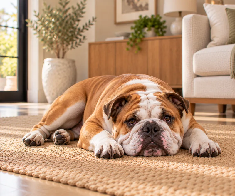 English Bulldog in a cosy interior