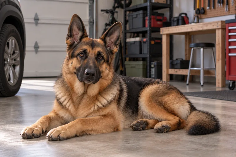 German Shepherd in a cosy interior
