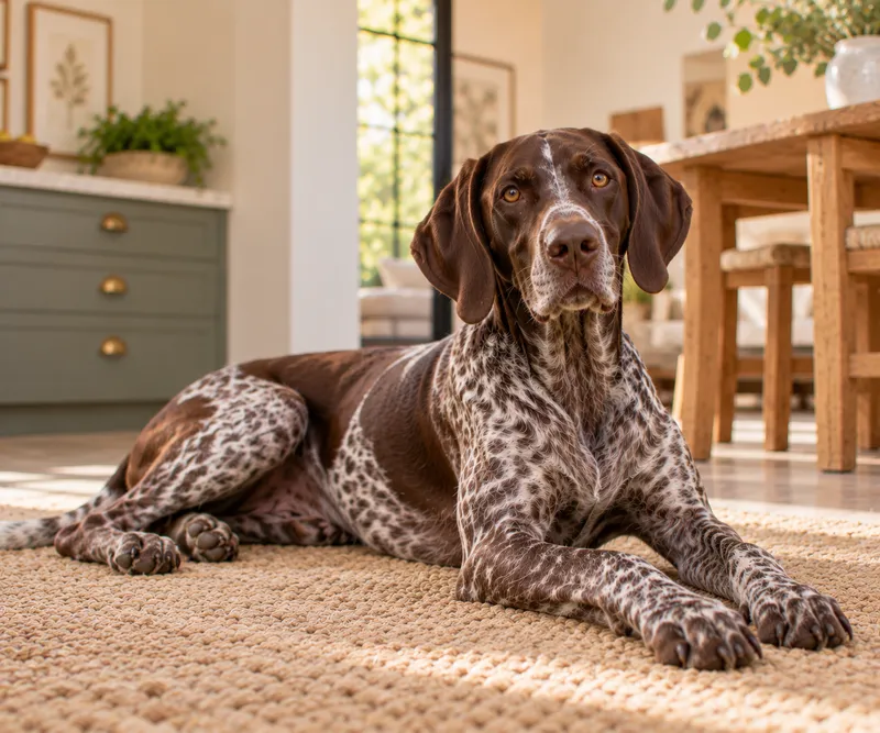 German Shorthaired Pointer in a cosy interior