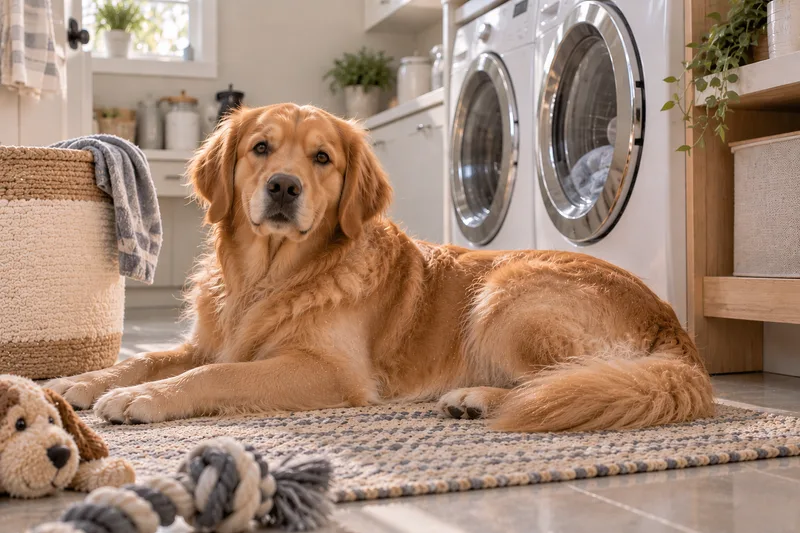 Golden Retriever in a cosy interior