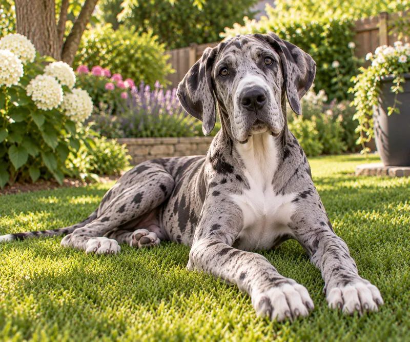 Great Dane in a garden