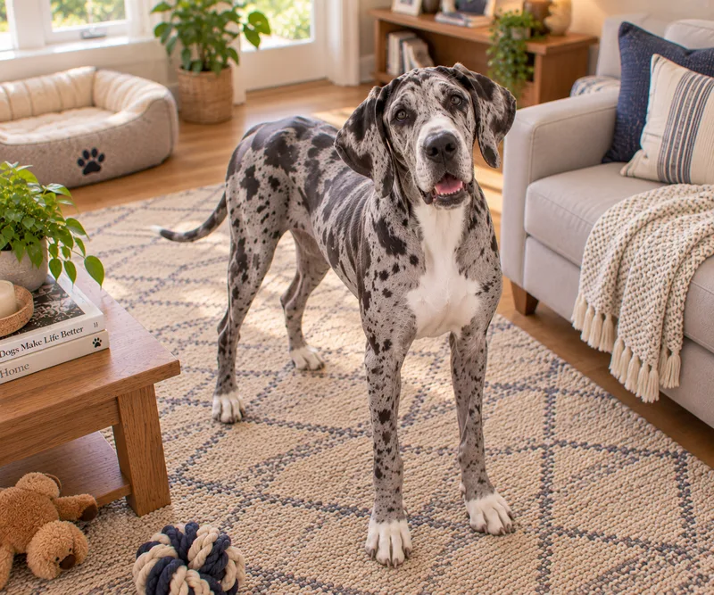 Great Dane in a cosy interior