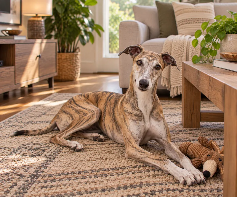 Greyhound in a cosy interior