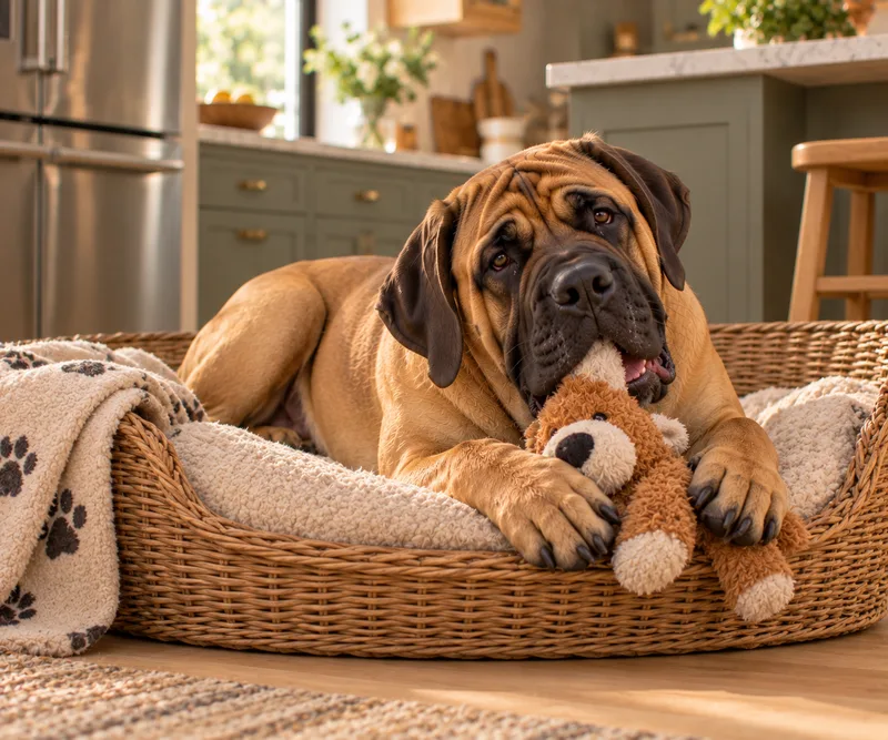 Mastiff in a cosy interior