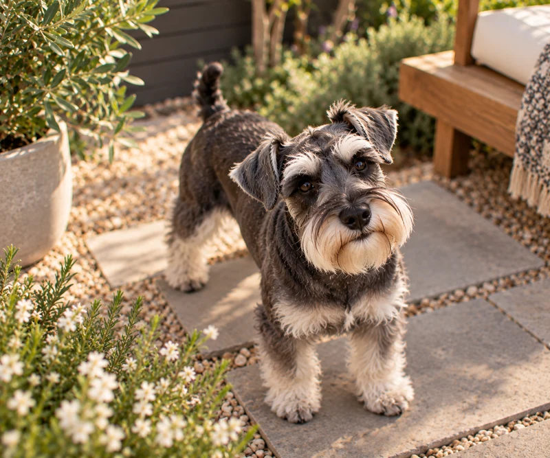 Miniature Schnauzer in a garden