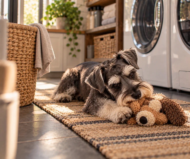 Miniature Schnauzer in a cosy interior