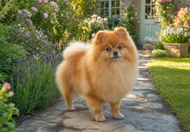 Pomeranian in a garden