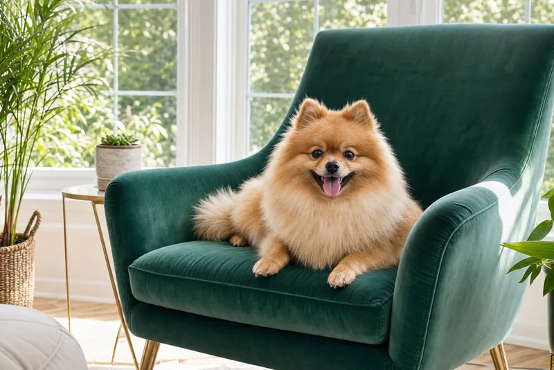 Pomeranian in a cosy interior