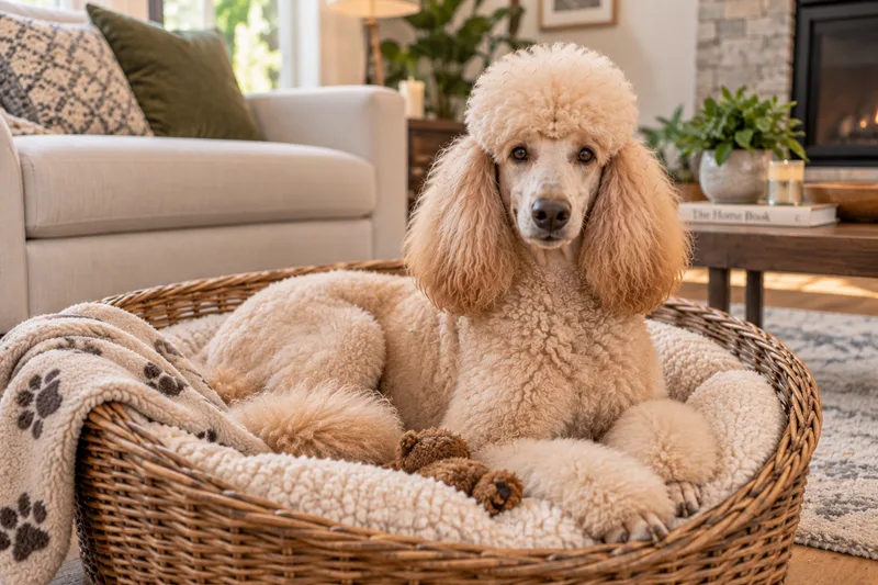Poodle in a cosy interior