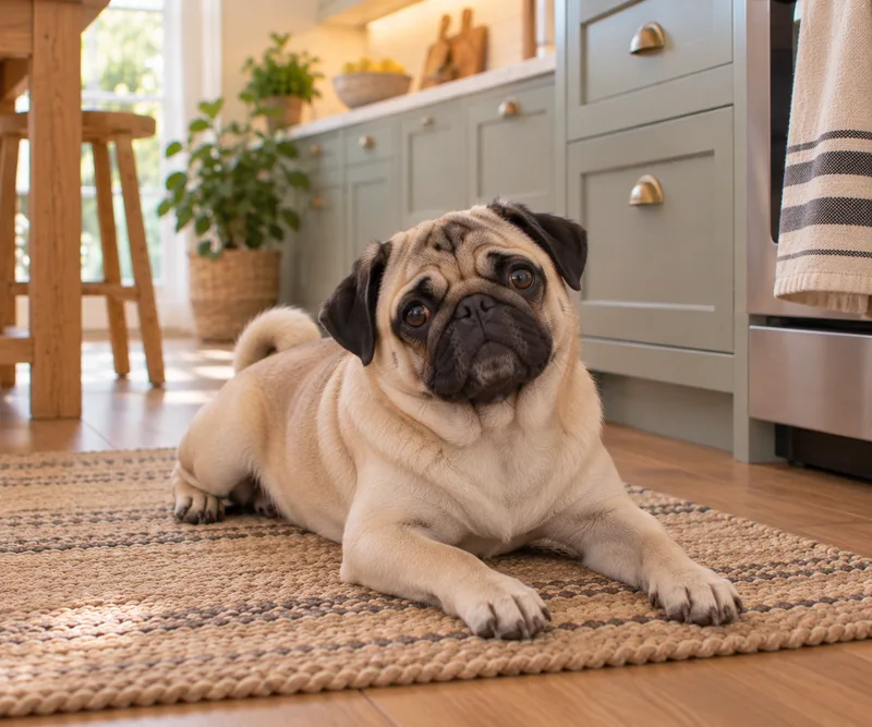 Pug in a cosy interior