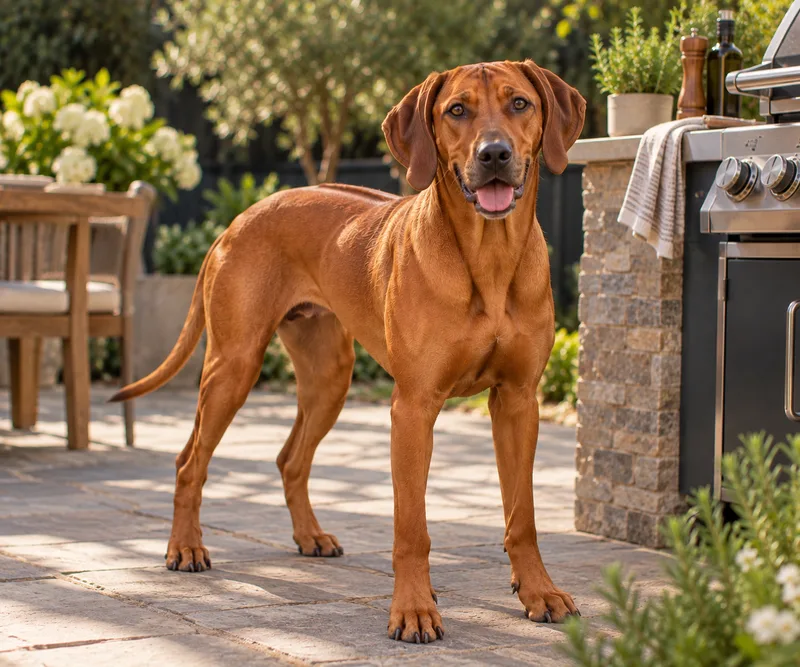 Rhodesian Ridgeback in a garden