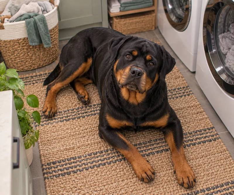 Rottweiler in a cosy interior