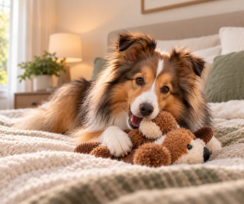 Shetland Sheepdog in a cosy interior