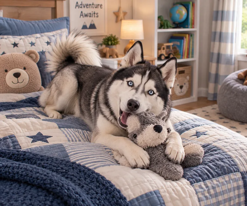Siberian Husky in a cosy interior