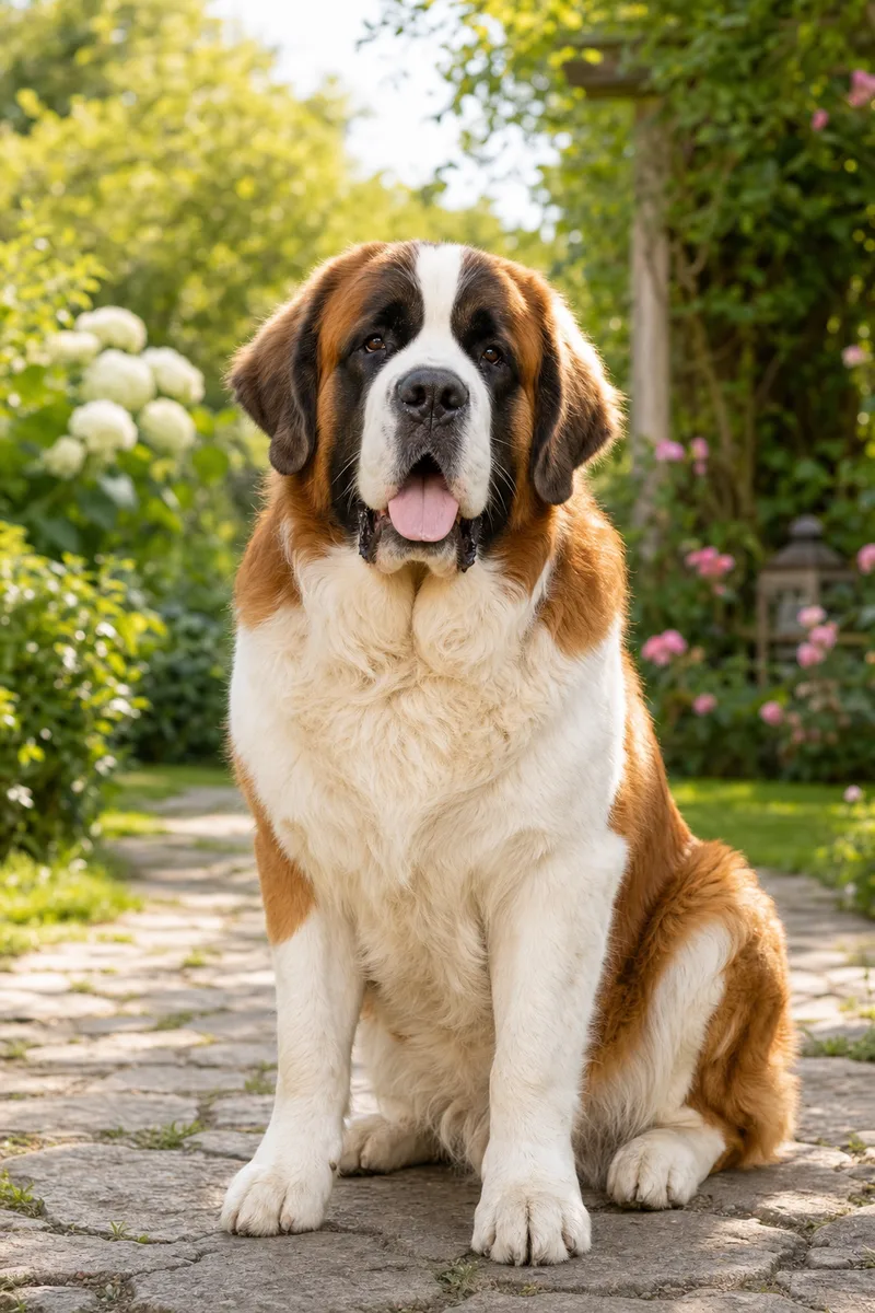 St Bernard in a garden