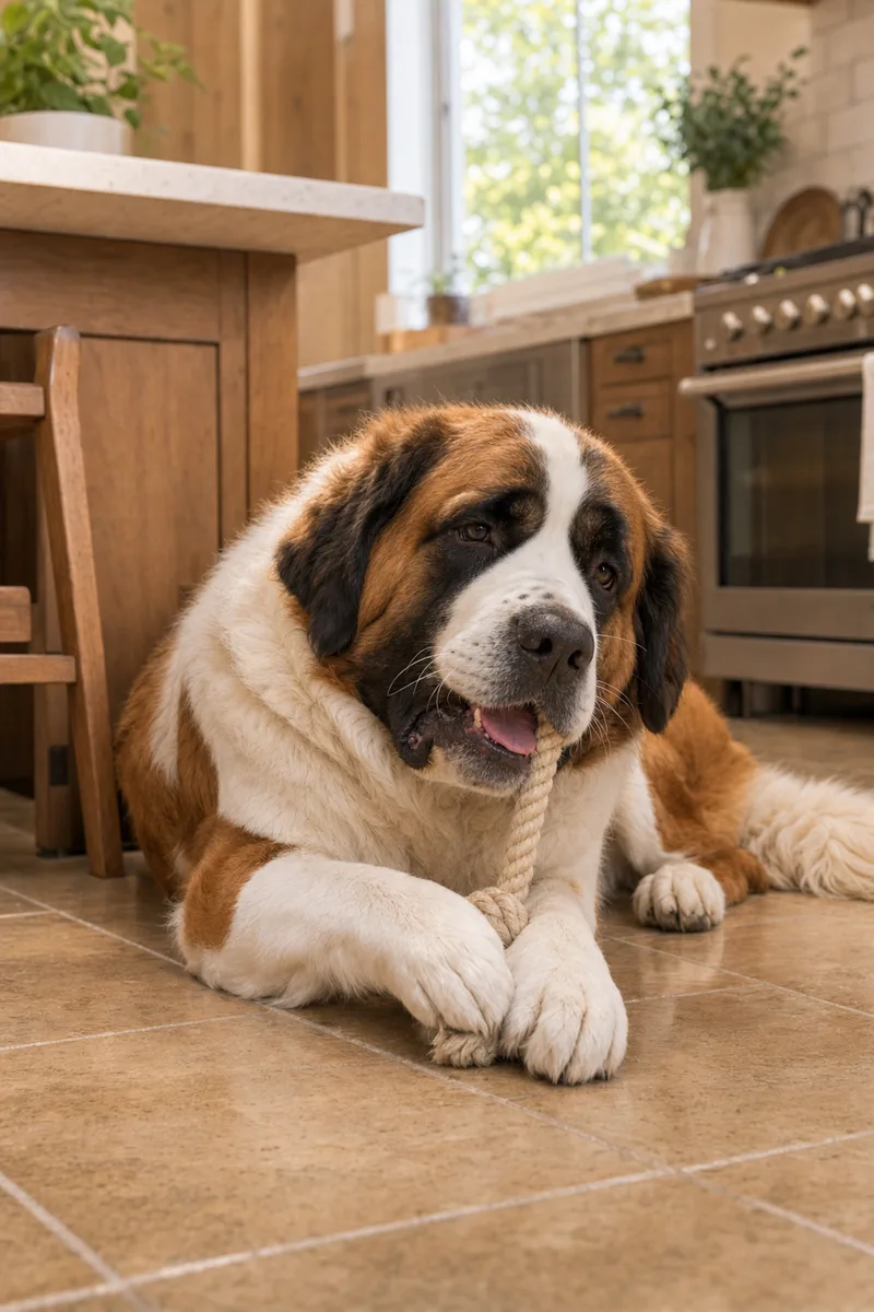 St Bernard in a cosy interior
